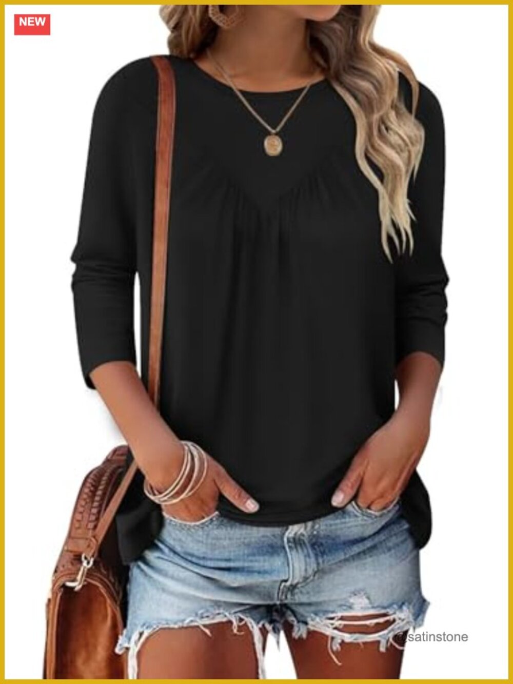 3/4 Sleeve Ruched Blouse Top Casual Loose Fit Tunic Stretch